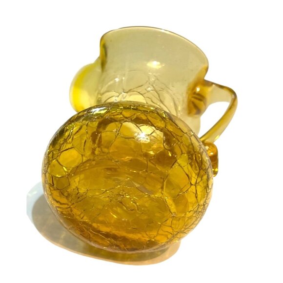 Vtg Kanawha Hand Blown Crackle Glass Amber Mini Pitcher Creamer 3" - Picture 5 of 5